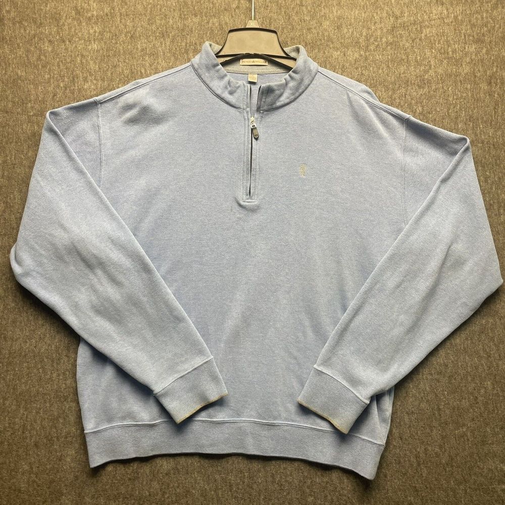 Peter Millar Quarter Zip Pull Over MEN XL BLUE  LONG SLEEVE Cotton Blend Comfort